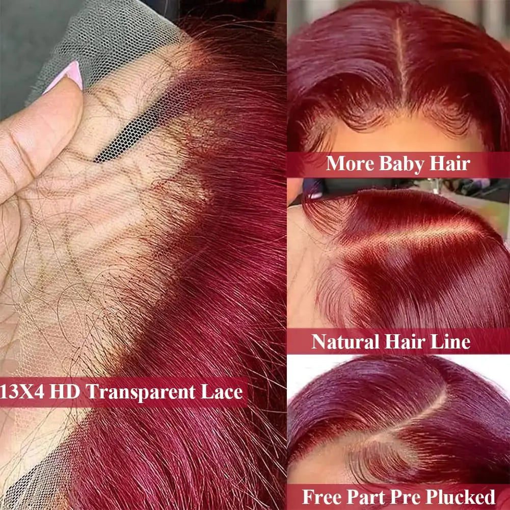 Burgundy Straight Short Bob Wig Human Hair Blonde 613 Lace Front Human Hair Wigs 13x4 HD Transparent Lace Frontal Wig for Women