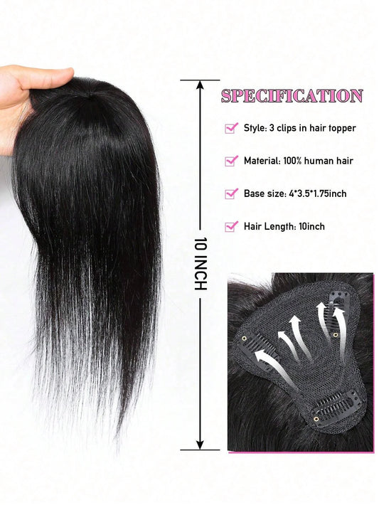 Natural Black Topper Hair With Bangs Human Hair Silk Straight Toppers For Women with Thin Hair Clip In Hair Extensions Daily Use