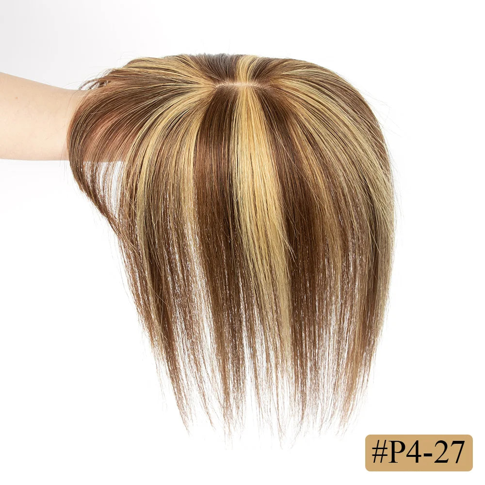 8x12cm Human Hair Topper With Bangs Women Natural Black Brown Highlights Blonde Skin Scalp Clip in Topper Hair Pieces Human Hair