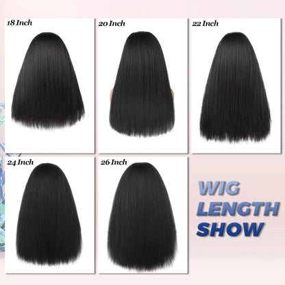 18-26Inch Yaki Straight Headband Wigs for Black Women Synthetic Long Kinky With Hair Band Full Machine Made None Lace Front Wig