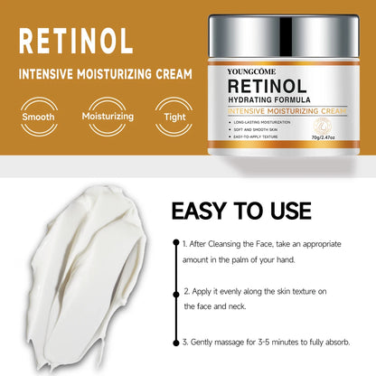 YOUNGCOME Retinol & Hyaluronic Acid Night Cream - Anti Aging Firming Moisturizer for Wrinkles, Fine Lines & Hydrated Skin