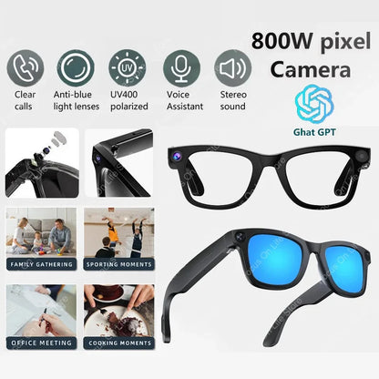 Smart AI Glasses 800W pixel AI Shooting Camera HD Photo Video Voice Call Translation Waterproof Bluetooth Glasses
