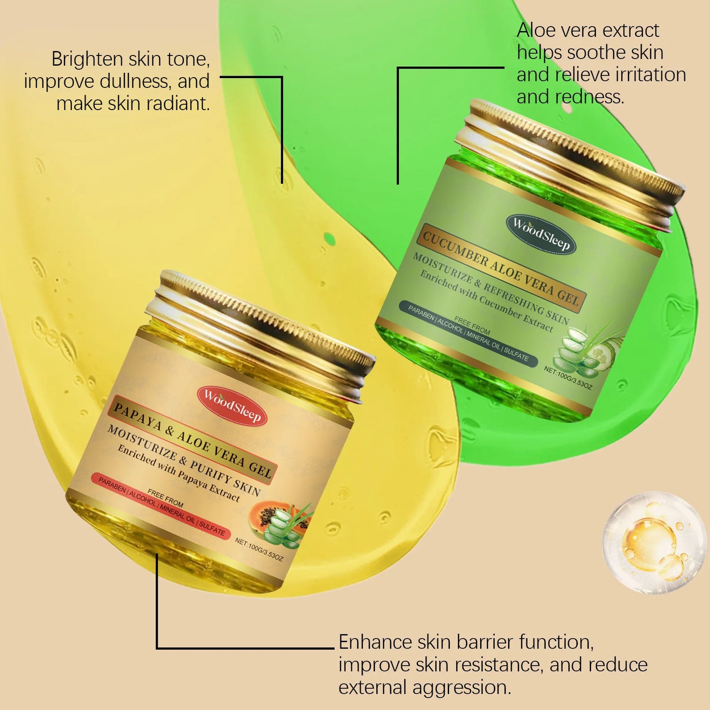 Aloe Vera Soothing Gel Deep Moisturizing Sunburn Repairing Improve Acne Relieve Redness Sensitive Skin Hydrating Facial Cream