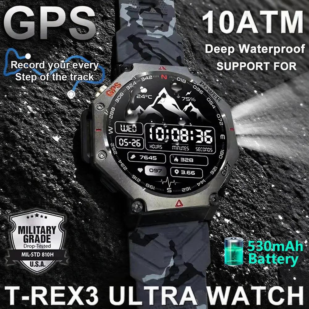 Military Smart Watch T-Rex 3 Bulit-in GPS Compass Altimeter Barometric IP69K Waterproof Watches AMOLED Bluetooth Call Smartwatch