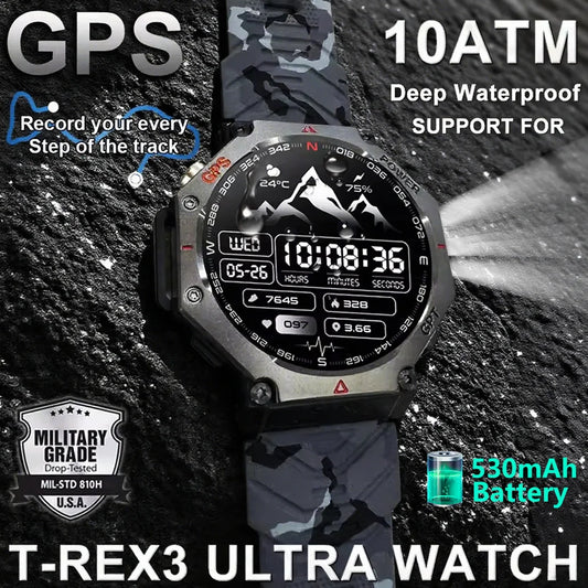 Military Smart Watch T-Rex 3 Bulit-in GPS Compass Altimeter Barometric IP69K Waterproof Watches AMOLED Bluetooth Call Smartwatch