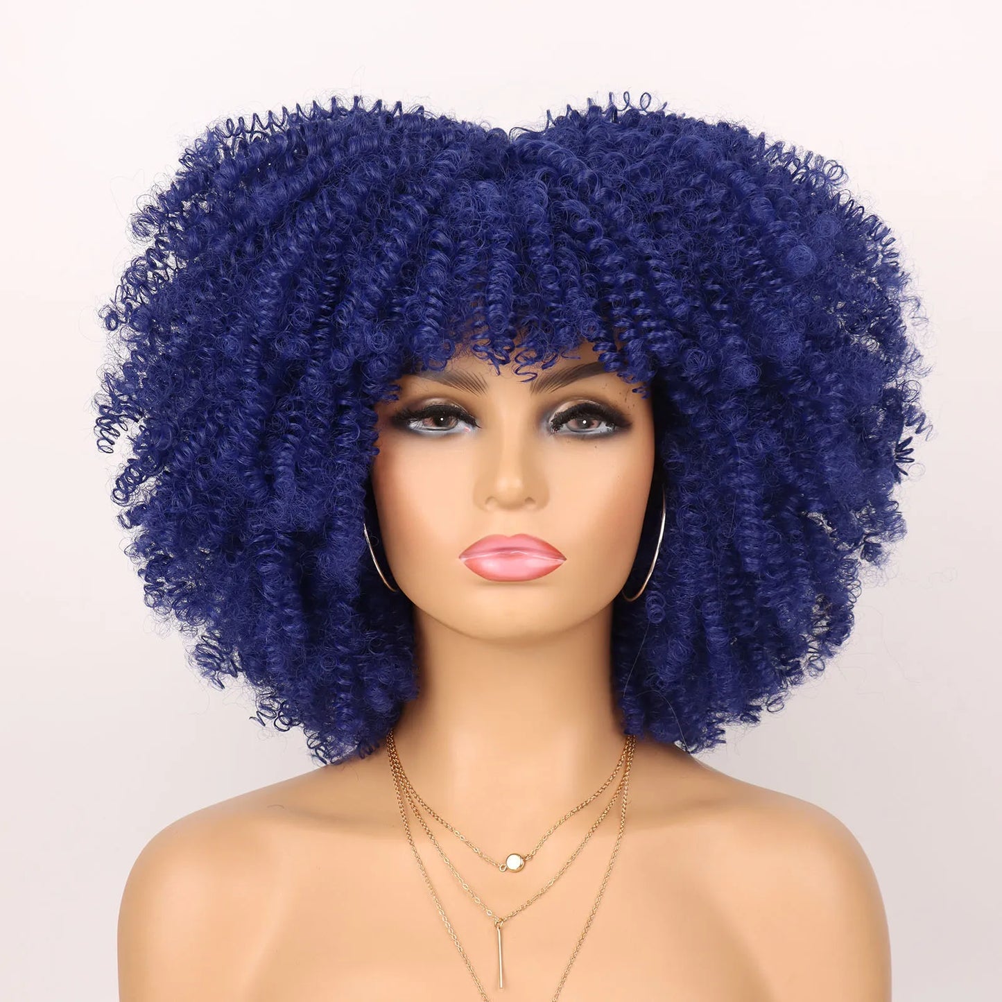 Tereshar Synthetic Short Curly Wigs for Black Women Afro Wig With Bangs Short Afro Kinky Curly Wig for Daily Party Wear