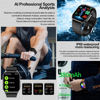 New Blood Glucose Health Smartwatch Men ECG+PPG Blood Pressure Lipids Uric Acid Sport Bluetooth Call IP67 Waterproof Smart Watch