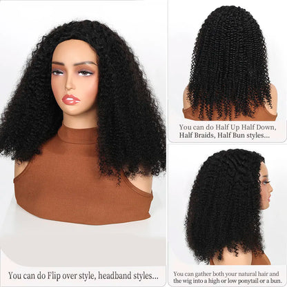 Half Wig Glueless Human Hair Wigs With Drawstring Seamless Clips 250 Density Kinky Curly Half Wigs Full Machine Made Wig