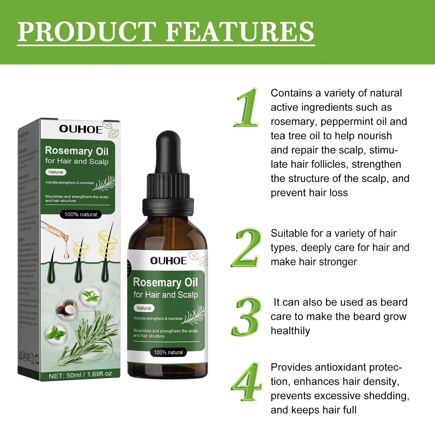 Rosemary Oil for Hair Growth 50ml Essential Oil Growing Hair Beauty Hair Care Prevents Hair Loss Promotes Healthy Hair Growth