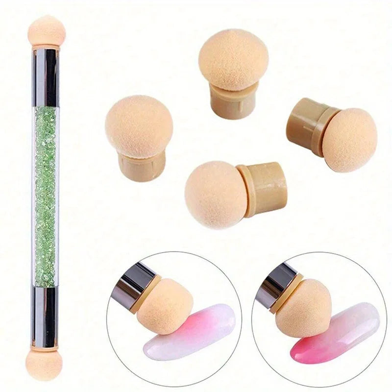 Double-ended Gradient Shading Pen Dotting Brush Sponge Head Rhinestone Handle Nail Art Brush Nail Art Painting Manicure Tools