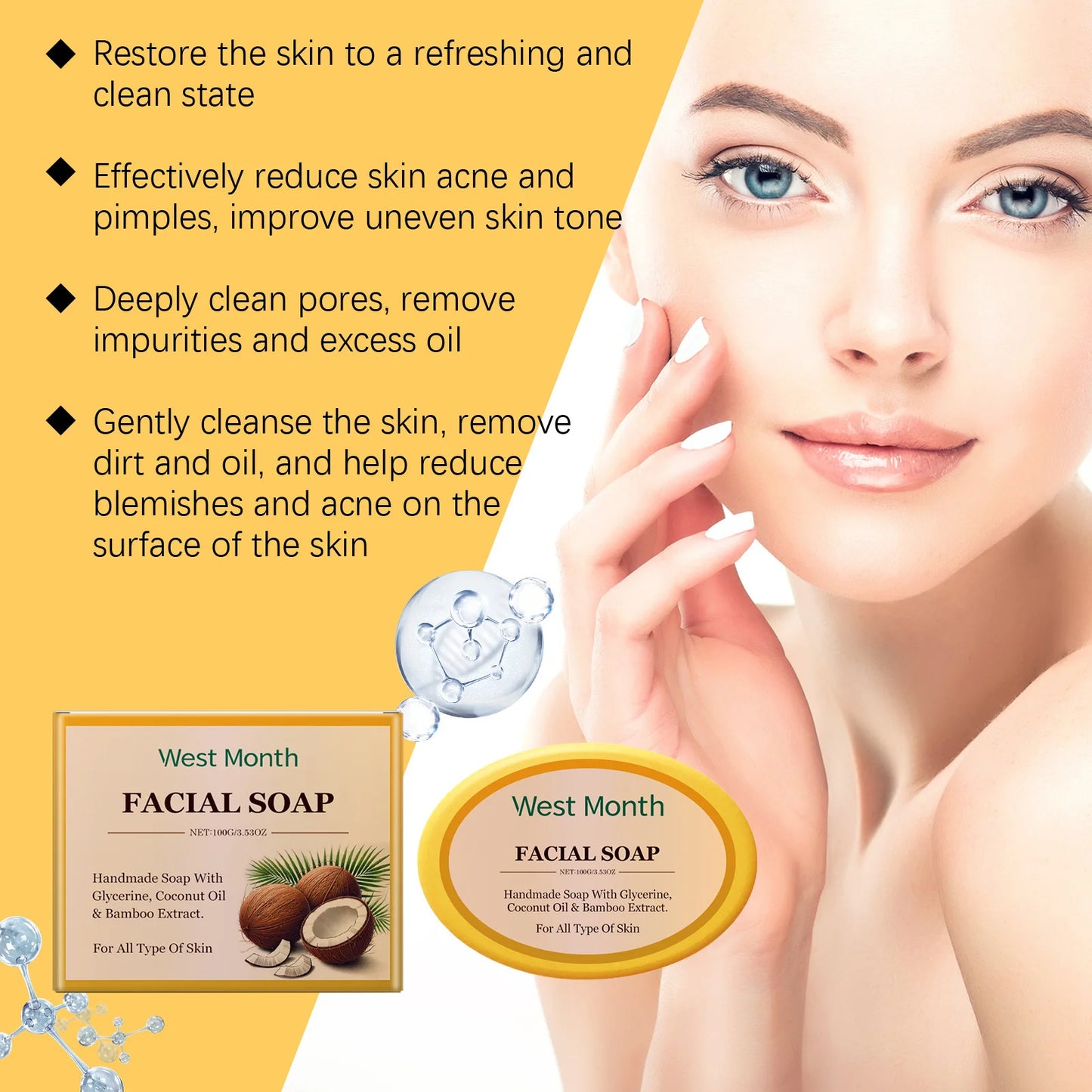 Acne Remover Soap Cleansing Oil Control Shrink Pores Brightening Smoothing Glow Moisturizing Anti Blackhead Pimples Facial Soap