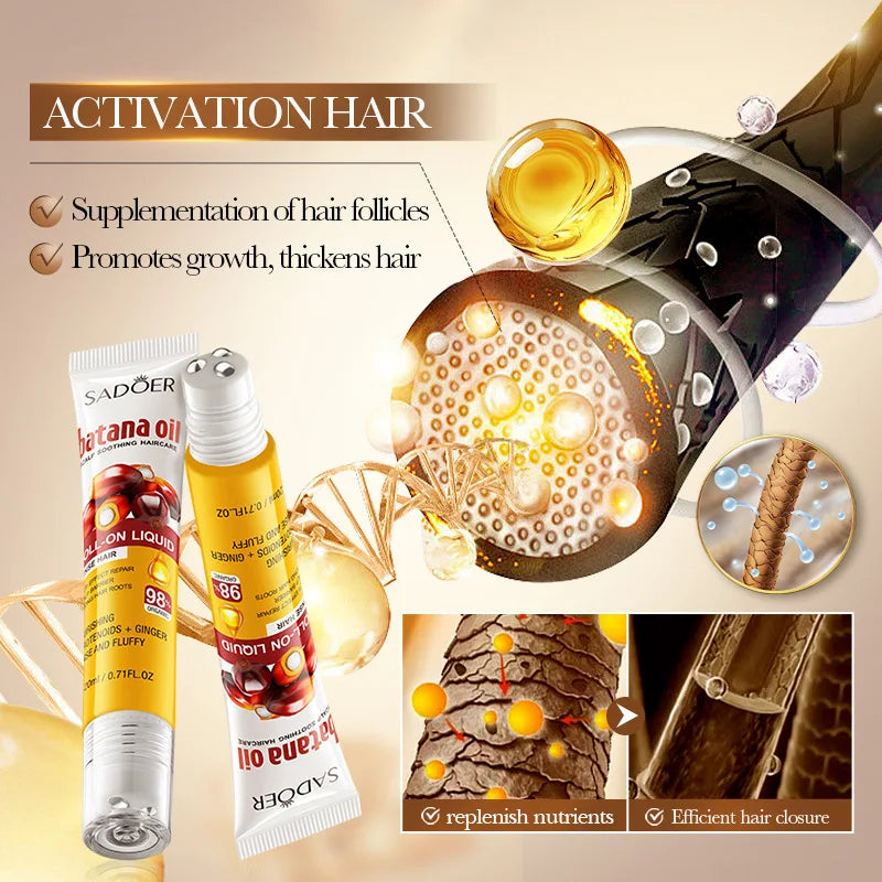 Batana Oils Fast Hair Growth Serum Anti-loss Hair Regrowth Essential Oil Roller Scalp Treatment Hair Care Products for Men Women