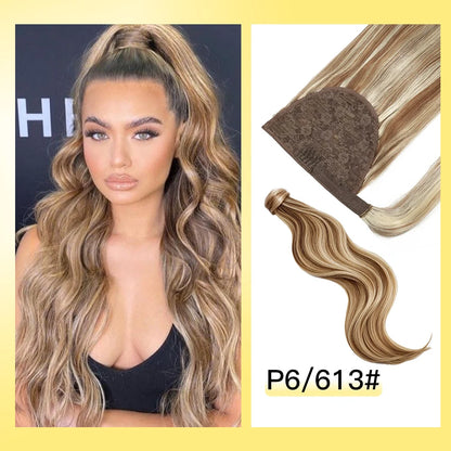 Yelo Ponytail Human Hair Wrap Around Brazilian Straight Ponytail 100% Remy Human Hair MagicTie Ponytail Extension Clip Horsetail