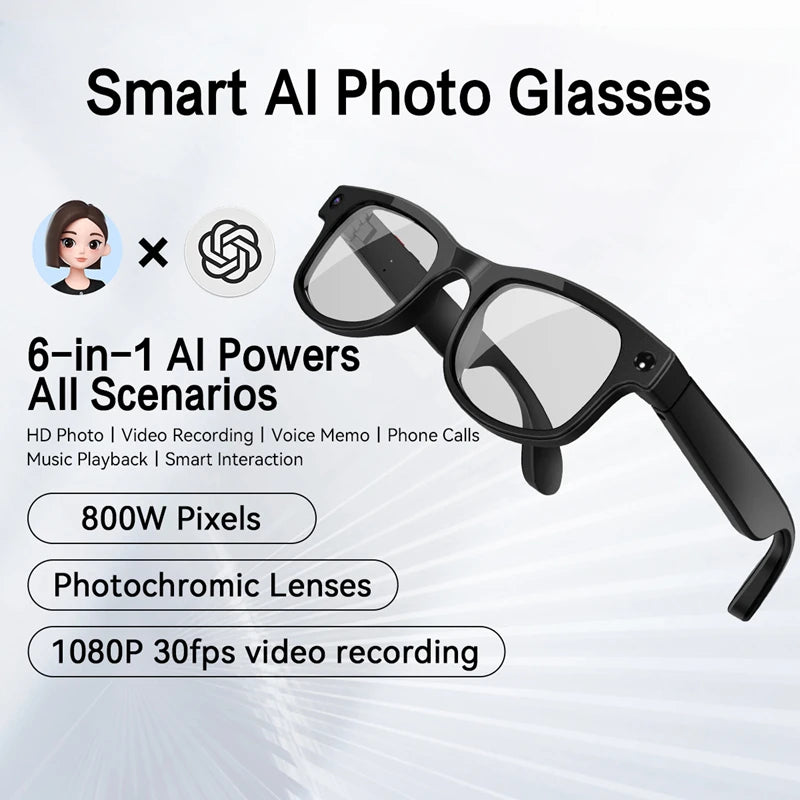 4K Smart Photo Glasses 800W Pixel Shooting Camera Chat GPT Video Voice Call Translation Bluetooth Glasses For Men Women