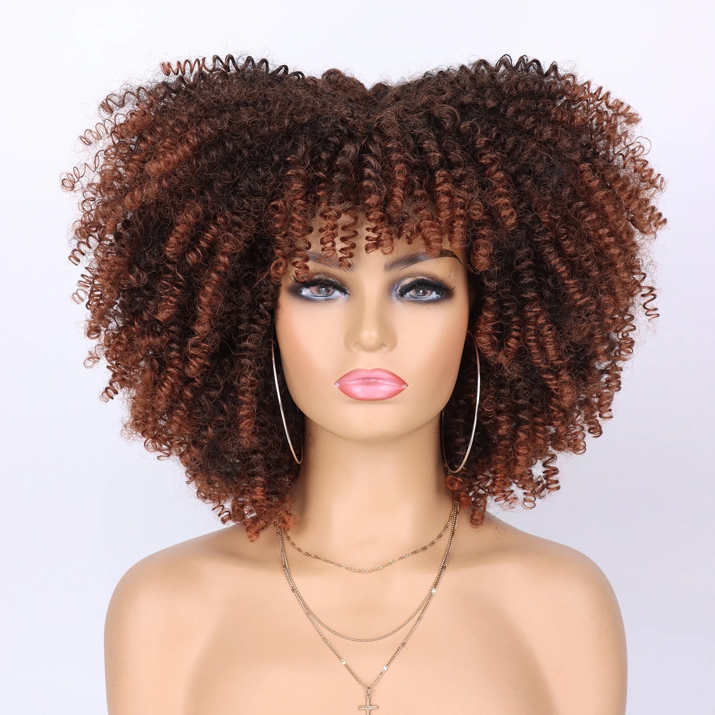 Tereshar Synthetic Short Curly Wigs for Black Women Afro Wig With Bangs Short Afro Kinky Curly Wig for Daily Party Wear