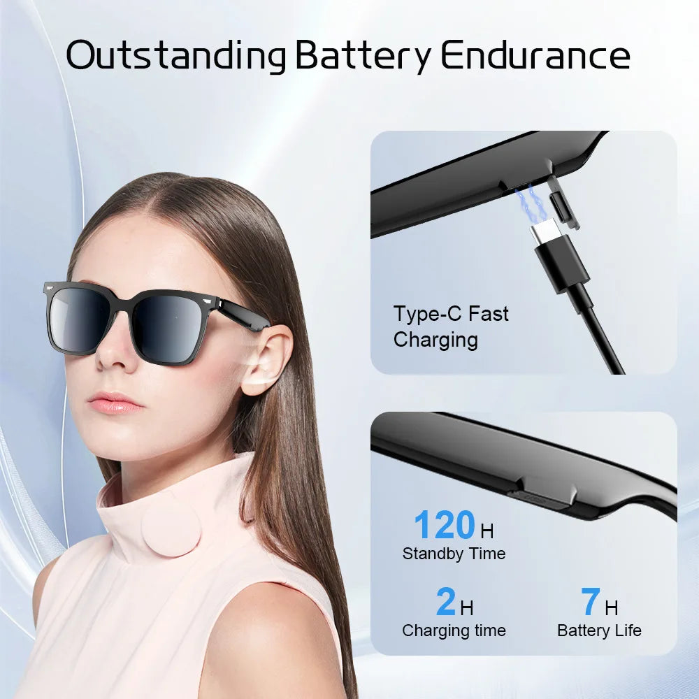 Smart Glasses AI Wireless Glasses Bluetooth Call Prescription Glasses Custom Wireless Earphones Men's Sunglasses UV Protection