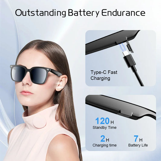 Smart Glasses AI Wireless Glasses Bluetooth Call Prescription Glasses Custom Wireless Earphones Men's Sunglasses UV Protection