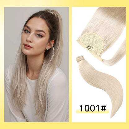 Yelo Ponytail Human Hair Wrap Around Brazilian Straight Ponytail 100% Remy Human Hair MagicTie Ponytail Extension Clip Horsetail