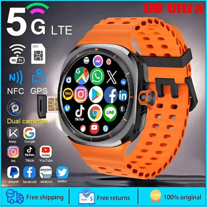 Next Generation U8 Smart Watch Ultimate 4G 5G SIM Card Video Calling GPS Compass WIFI Rotary Camera International 1480mAhBattery