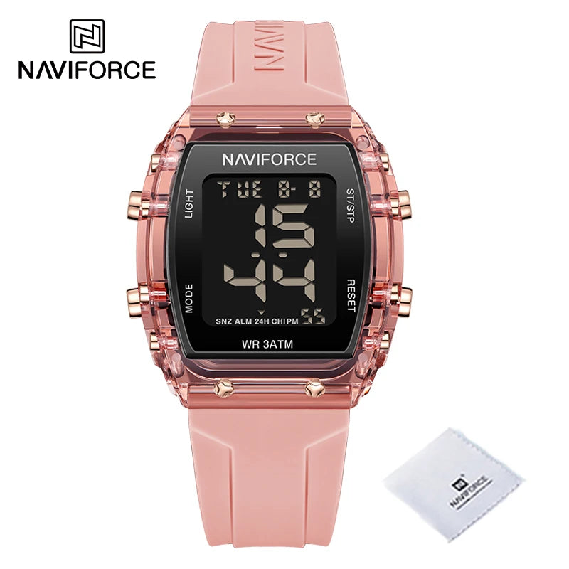 NAVIFORCE Watches for Woman LCD Digital Movement Female Clock Fashion 50m Waterproof Silicone Band Sport Electronic Wristwatches