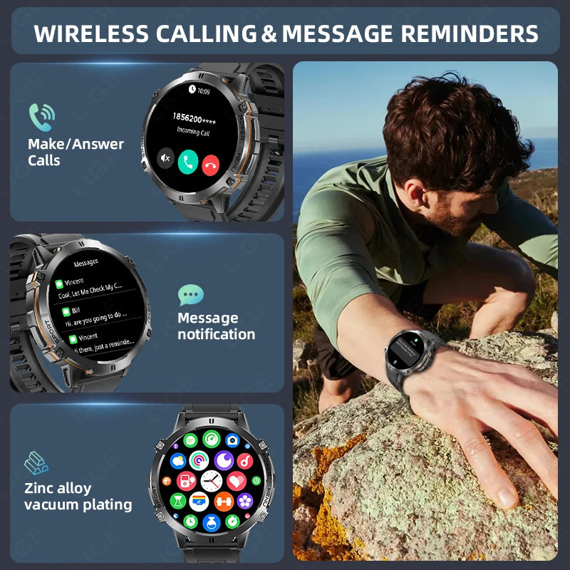 LIGE 2025 GPS Smart Watch Men Bluetooth Call 1ATM Waterproof Smartwatch Compass 1.73'' HD AMOLED 900mAh Fitness Sport Smartwatch