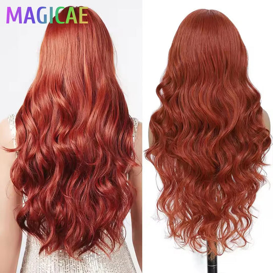 30Inch 13X4 Lace Frontal Synthetic Body Wave Wigs Ombre Ginger Orange Brown Heat Resistant Fiber Blond Transparent Lace Frontal