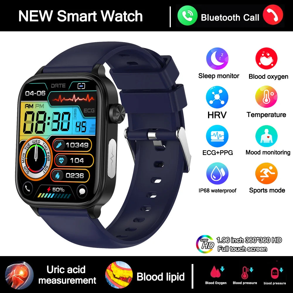 2025 New Smart Watch Diagnosis Blood Lipids Uric Acid Blood Pressure Smartwatch Men ECG+PPG Voice Bluetooth Call Health watch