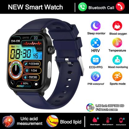 2025 New Smart Watch Diagnosis Blood Lipids Uric Acid Blood Pressure Smartwatch Men ECG+PPG Voice Bluetooth Call Health watch