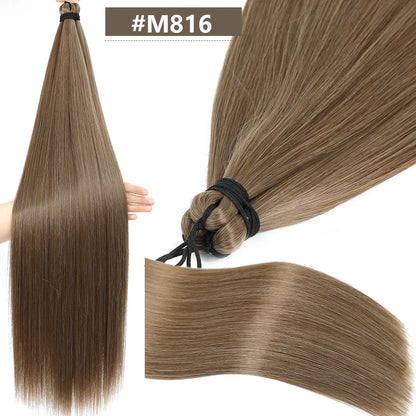 Magicae 28Inches 3Pcs Dark Brown Twist Crochet Braiding Ombre Blond Straight Hair Bundles Extension High Temperature Synthetic