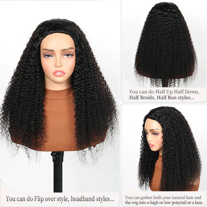 Half Wig Glueless Human Hair Wigs With Drawstring Seamless Clips 250 Density Kinky Curly Half Wigs Full Machine Made Wig