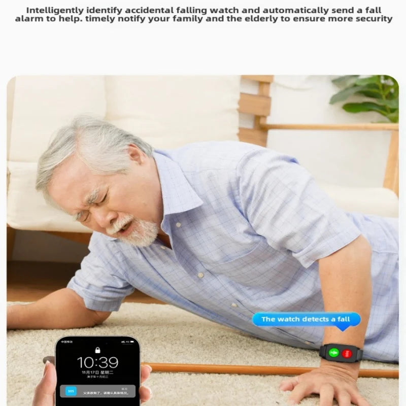 GPS Positioning Elderly Smartwatch Long-Term Standby Fall Alarm Watch Heart Rate Health Monitor SOS Call Waterproof Smart Watch