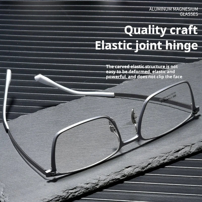 TFTB Ultra-light Pure Titanium Men's Square Eyewear Business Fashion Aluminum Magnesium Optical Prescription Glasses Frame 144mm