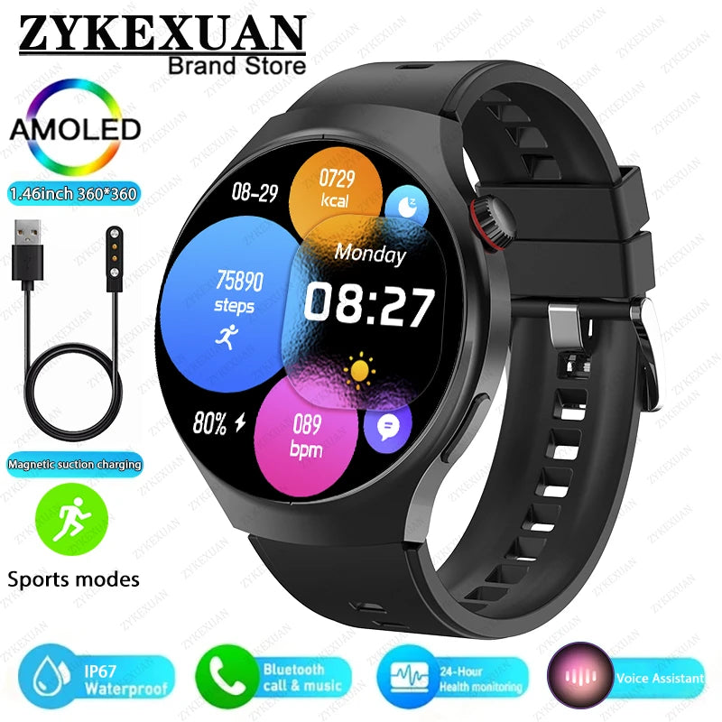 2025 New Watch4 Pro Men Smart Watch 360*360 AMOLED Screen Heart Rate Bluetooth Call IP67 Waterproof Men's Smartwatch For Android