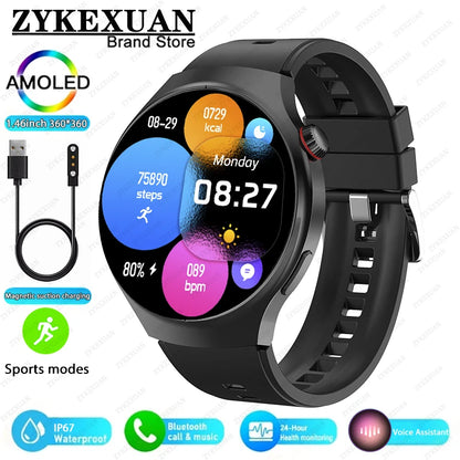 2025 New Watch4 Pro Men Smart Watch 360*360 AMOLED Screen Heart Rate Bluetooth Call IP67 Waterproof Men's Smartwatch For Android
