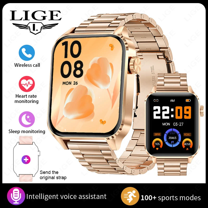 LIGE New Bluetooth Call Smart Watches Women Wrist Watch Sports Fitness Watches IP68 Waterproof Smartwatch For Android iOS iPhone