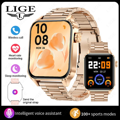 LIGE New Bluetooth Call Smart Watches Women Wrist Watch Sports Fitness Watches IP68 Waterproof Smartwatch For Android iOS iPhone