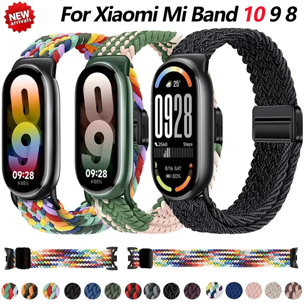 Adjustable Nylon Strap for Xiaomi Mi Band 10/9 Magnetic clasp bracelet Accessories for Xiaomi Mi Band 8/mi 9/10 Smart Watch Belt