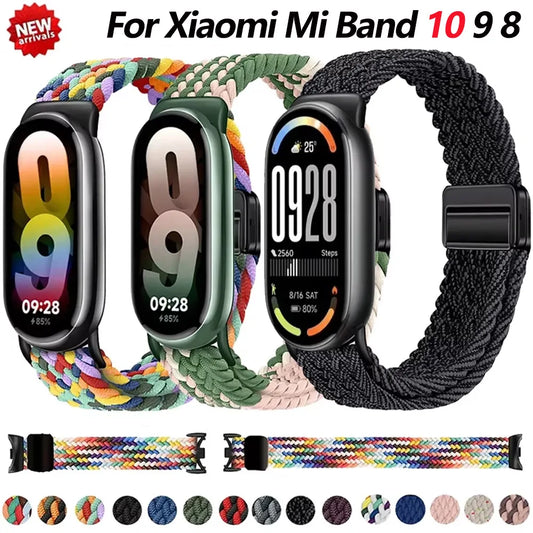 Adjustable Nylon Strap for Xiaomi Mi Band 10/9 Magnetic clasp bracelet Accessories for Xiaomi Mi Band 8/mi 9/10 Smart Watch Belt