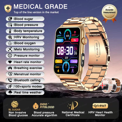 2025 New AI Medical Diagnosis Blood sugar Blood pressure Blood oxygen Smart Watch For Men Bluetooth Call LED Health Smart watch