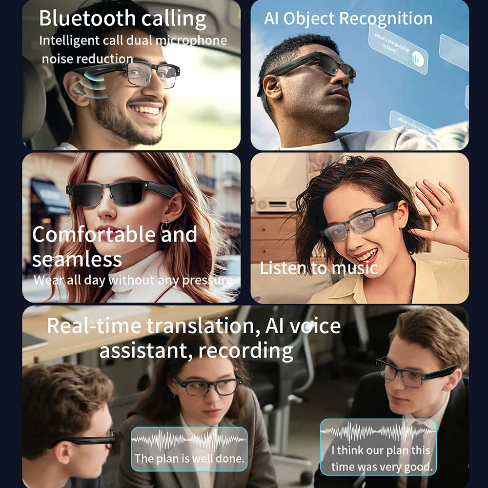 800W HD Camera Glasses AI Smart Sunglasses MIC Noise Reduction Music Call Bluetooth Glasses Translation Glasses for Android iOS