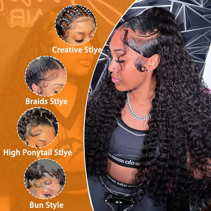 100% Human Hair 13x6 HD Deep Wave Lace Frontal Wigs 13x4 Water Curly 5x5 Glueless Lace Front Wig 30 40 Inch Kinky Closure WearGo