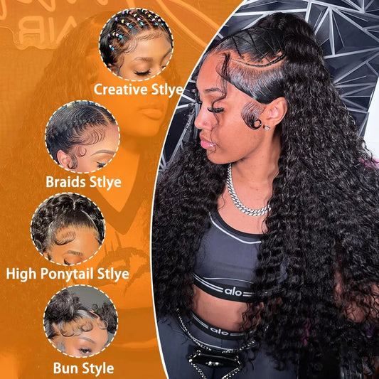 100% Human Hair 13x6 HD Deep Wave Lace Frontal Wigs 13x4 Water Curly 5x5 Glueless Lace Front Wig 30 40 Inch Kinky Closure WearGo