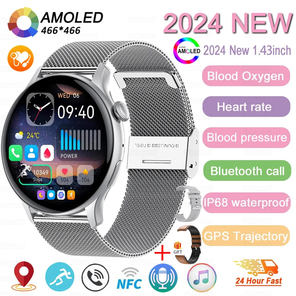 2024 New NFC Smart Watch Women 1.43 Inch AMOLED 466*466 HD Screen Always Display Sport Watch Women Bluetooth Call GPS Smartwatch