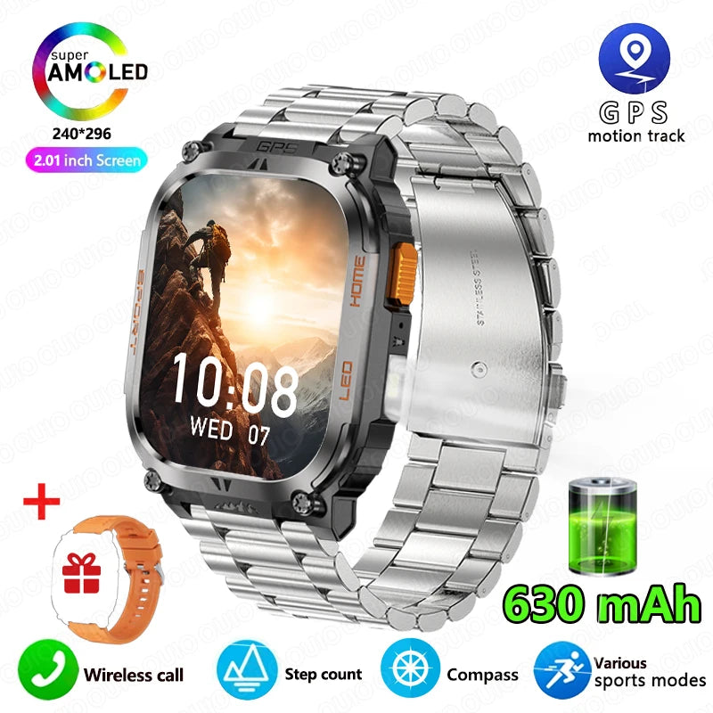2025 New GPS Track Smart Watch Men IP68 Waterproof 2.01-inch HD Screen Compass 630mah Battery Bluetooth Call Outdoor Smart watch