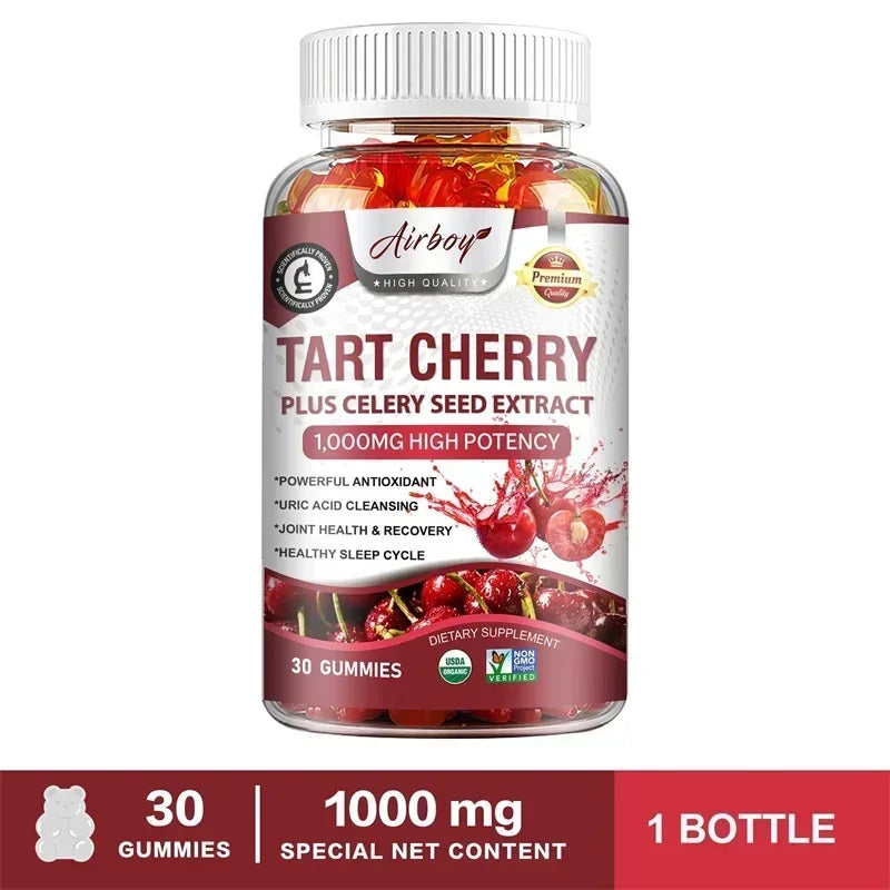Tart Cherry Gummies - Contains Celery Seeds, Uric Acid Cleansing Flush, Relieves Joint Pain, and Improves Sleep Quality