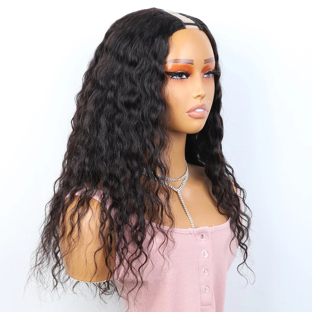 Sleek U Part Human Hair Wigs For Women Curly U Part Human Hair Wigs Deep Wave Brazilan Hair Wigs  100% U Part Wigs