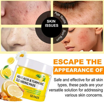 Turmeric Cleansing Pad Kojic Acid Sponges Exfoliating Pads-Acne Scars 50pcs Lemon Chamomile Deep Cleaning For Face Care Products