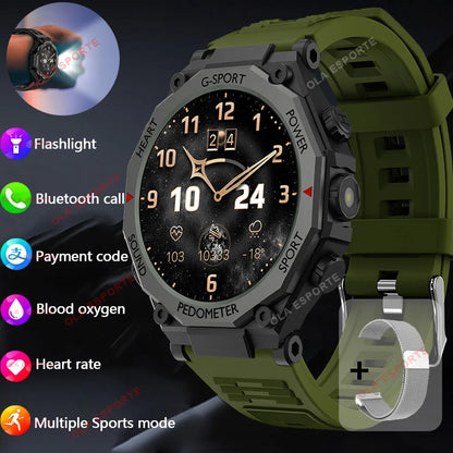 New Outdoor LED Flashlight Smart Watch Men 2025 Bluetooth Call Heart Rate Monitoring Military Sports SmartWatch For Android IOS