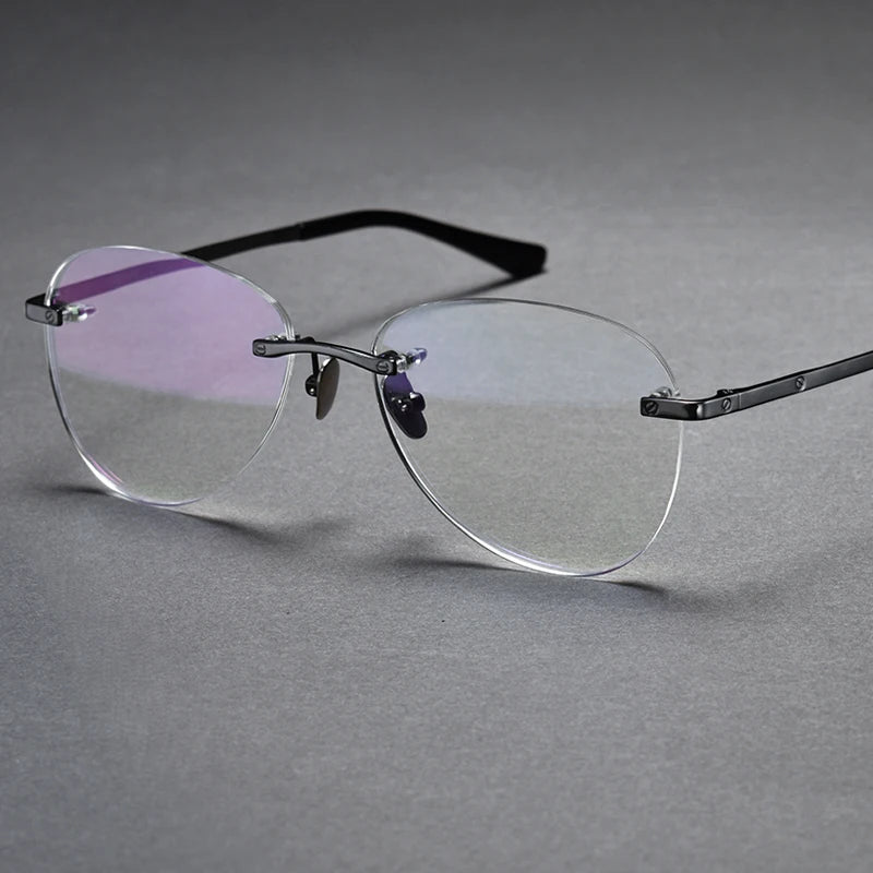 Pilot Rimless Glasses Men Optical Frame Pure Titanium Myopia Hyperopia Progressive Prescription Lens Eyeglasses Anti-Reflection