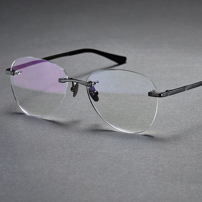 Pilot Rimless Glasses Men Optical Frame Pure Titanium Myopia Hyperopia Progressive Prescription Lens Eyeglasses Anti-Reflection